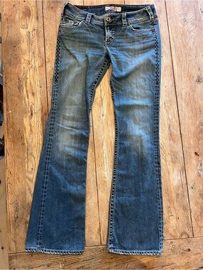1921 Lowrise Women’s Bootcut Jeans Distressed Denim Blue Y2K Cream Stitching